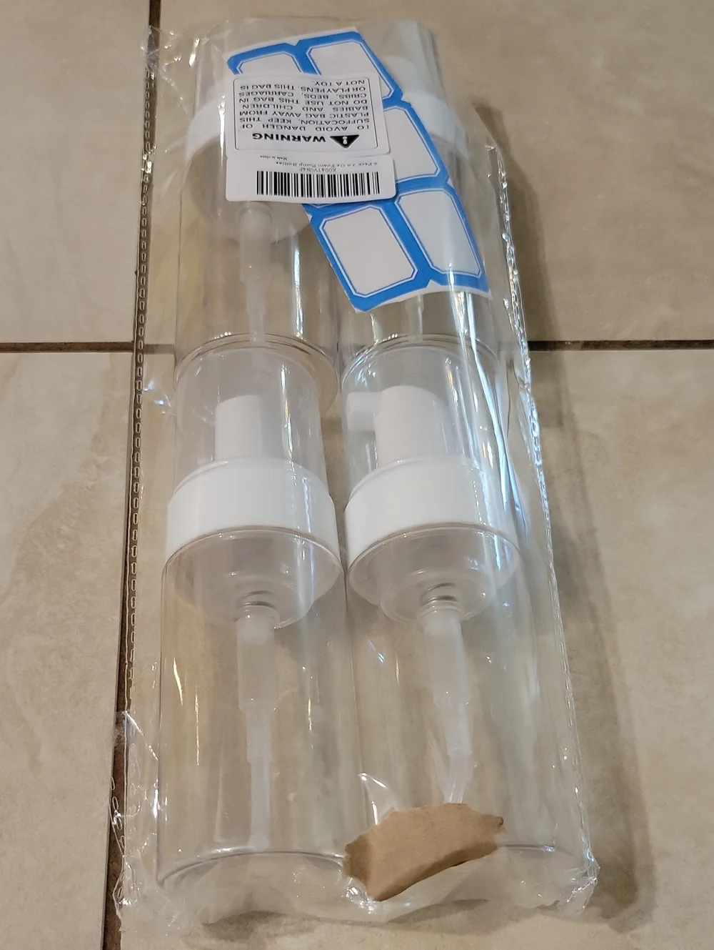 Clear Plastic Refill Travel Pump Bottles With Caps & Sticker Labels 4 Pack